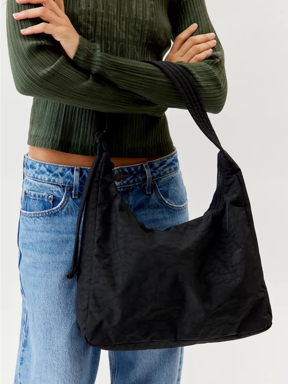 Baggu Nylon Shoulder Bag Black Purse Tote Laptop Travel Zipper Nylon NEW NWT